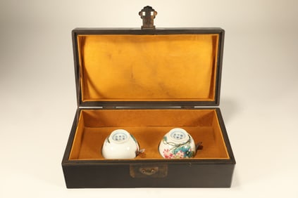 Pair of Famille Rose Lotus Flower Pattern Porcelain Cup