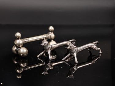 Mid Century French Silvered Metal Animal And Ball Knife Rests