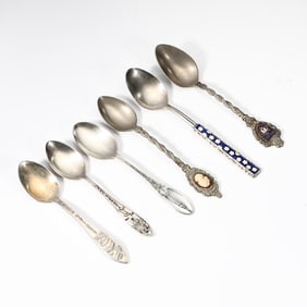 Miscellaneous Souvenir Spoons Sterling Silver, Klepa Art Cameo, Enamel