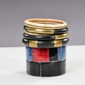 Miscellaneous Wood & Brass Black Bangle Bracelets
