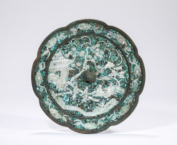 Mother of Pearl & Turquoise Inlaid Bronze Mirror
