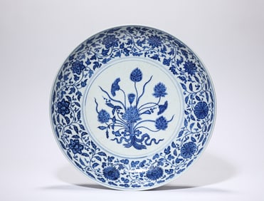 Blue and White Flower Pattern Porcelain Plate