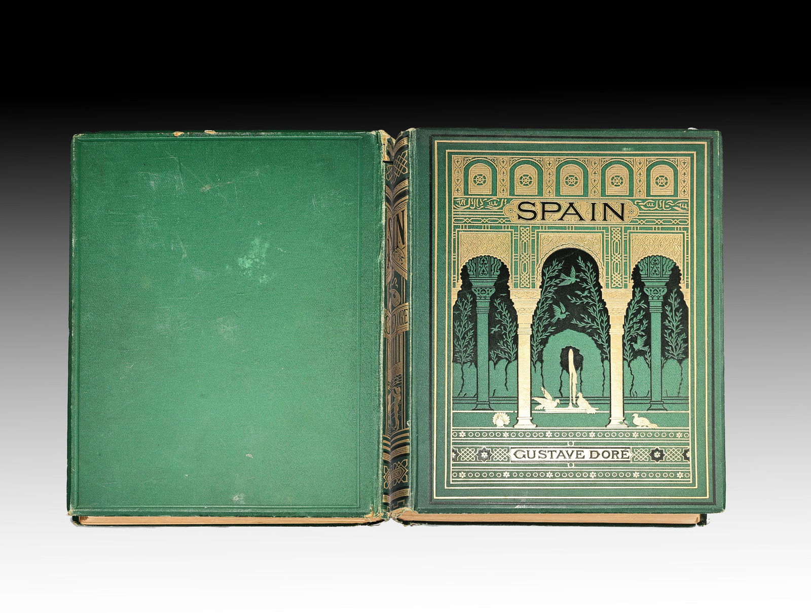 Spain Gilt Green By Baron Ch. D'Avillier Illustrated By Gustave Dore 1881: Spain Gilt Green By Baron Ch. D'Avillier Illustrated By Gustave Dore 1881 (35 x 27 x 5 cm)
