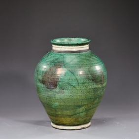 Native American Style Green Glaze Pottery Vase Signed 1997