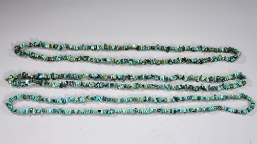 Three Long Natural Turquoise Beaded Necklaces