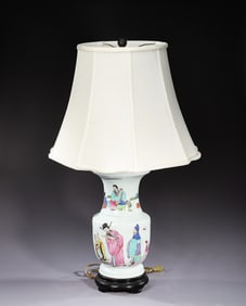 Chinese Export Porcelain Hand Painted Famille Rose Lamp