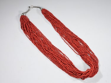 Vintage Coral Multi-Strand Beaded Long Necklace
