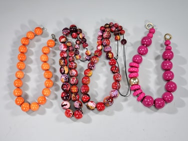 Vintage Orange And Pink Beaded Necklaces