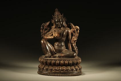 Bronze Sprinkling Gold Avalokitesvara Figure