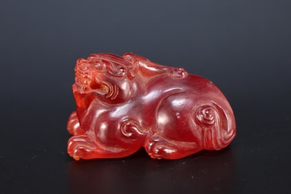 Red Gem Stone Carved Beast Shape Ornament