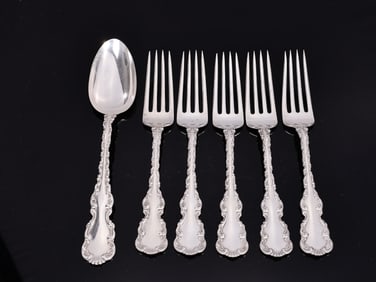 Louis XV By Whiting Sterling Silver Cutlery, Forks And Spoon