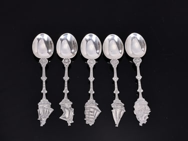 5 Holland America Line Souvenir Silver Plate Spoons