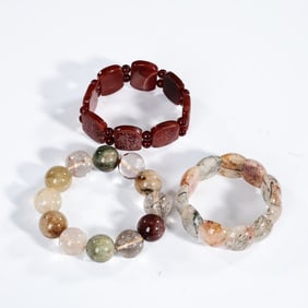 Natural Phantom, Golden, Crystal, Red Agate Bracelets