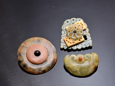 Collection Of Unique Handmade Jade Stone Brooches