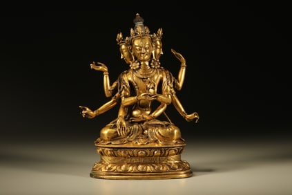 Gilt Bronze Eight Armed GuanYin Figure