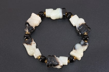 Jade Carved Character Shape Bead Bracelet
