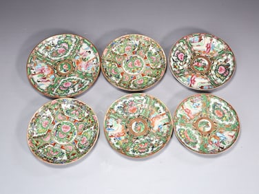 Chinese Export Famille Rose Medallion Porcelain Plates Set of 6