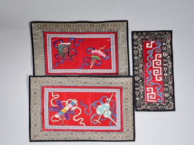 Three Chinese Embroidered Silk Panels