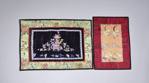 Two Chinese Embroidered Silk Panels