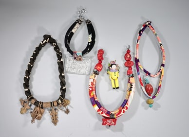 Group Of Style Fabric Kimono Beaded Statement Necklaces