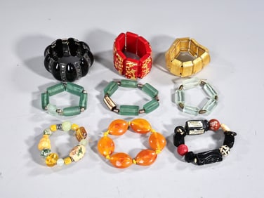 Collection Of 9 Assorted Material Bracelets