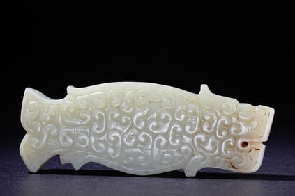 Jade Carved Cloud Pattern Fish Shape Ornament