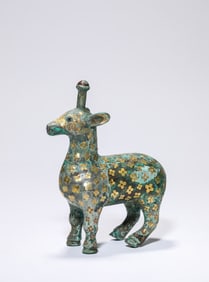 Chinese Bronze Gold Inlaid Carved Deer Shape Ornament