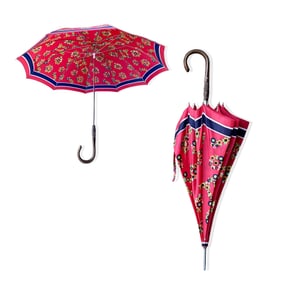 Walking Length Red Umbrella With Natural Wood Crook Handle