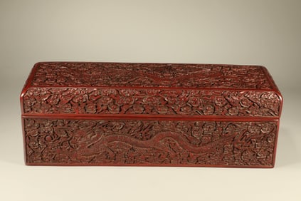 Lacquerware Red Carved Cloud and Dragon Pattern Lid Box