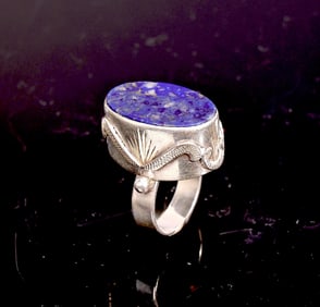 Lapis Lazuli Stone 950 Sterling Silver With Dragon Detail Ring