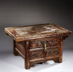 Chinese Carved Two Drawer Alter Cabinet
