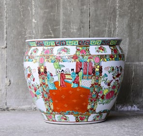 Chinese Famille Rose Hand Painted Porcelain Fish Bowl Jardiniere Planter
