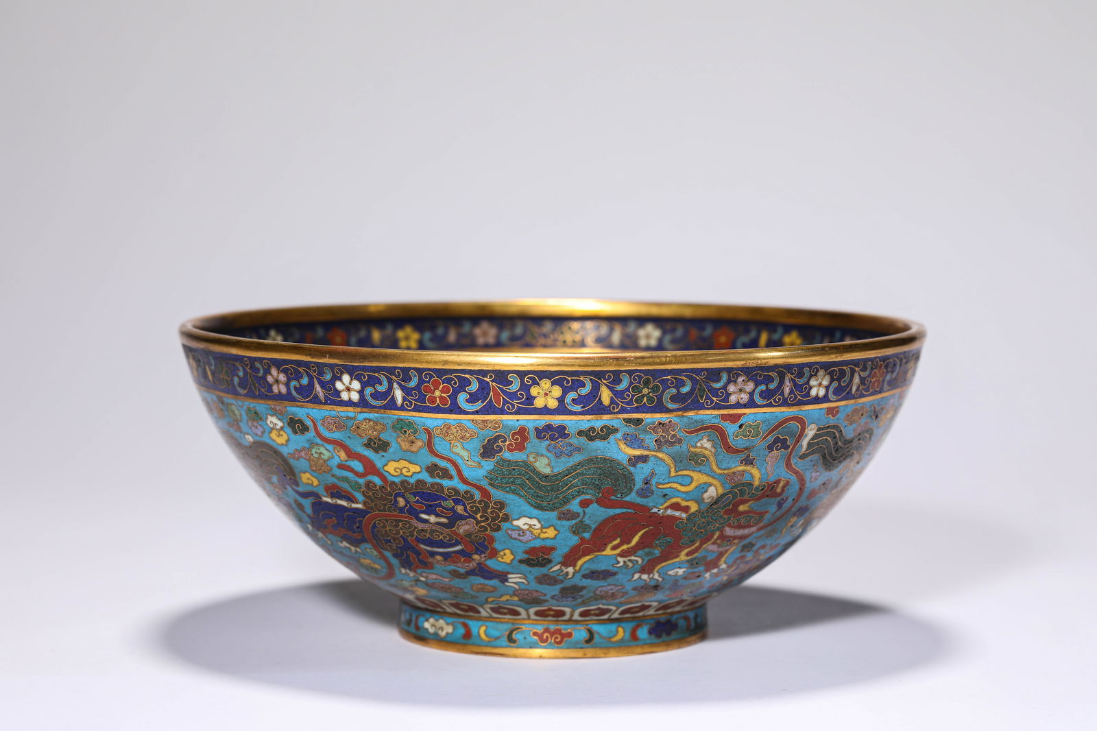 Bronze Cloisonne Carved Flower and Beast Pattern Bowl: Bronze Cloisonne Carved Flower and Beast Pattern Bowl (22.2 x 9.5cm,Weight 1296g)