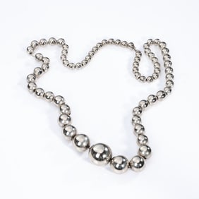 Sterling Silver 925 Graduated Bead Ball Necklace