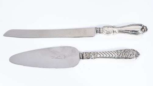 Set Of 2 Cake knife And Server With Sterling Silver Handle
