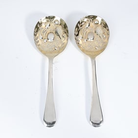 Pair Of Sheffield Embossed England Silver Plate Spoons