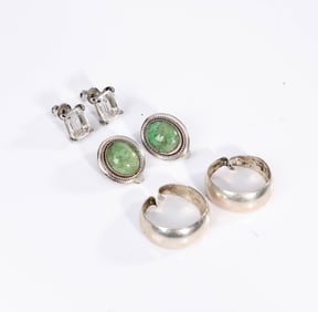 Three Pair Of Sterling Silver And Turquoise Earrings