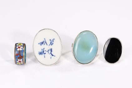 Collection Of Assorted Sterling Silver Rings Including Cloisonne Band Ring