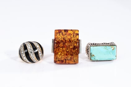 Mixed Assorted Gemstone, Sterling Silver, 18KH G.E Rings