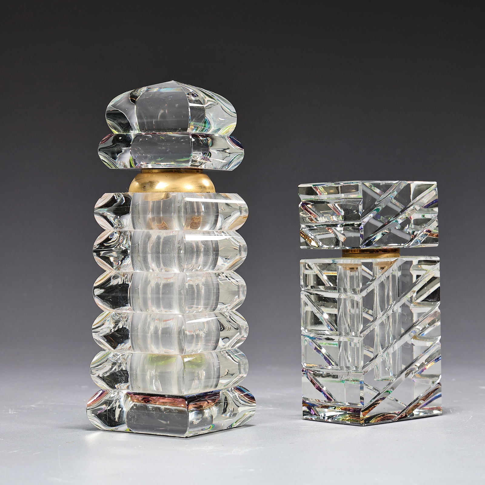 Two Clear Carved Crystal Perfume Bottles With Rainbow Hue (1 of 7)
