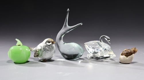 Assorted Small Figurines Including Crystal, Pottery, Glass
