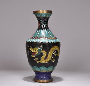 Chinese Cloisonne Enamel Brass Vase With Dragon Pattern