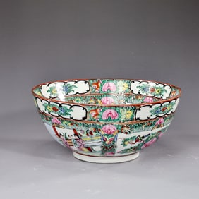 Large Chinese Rose Medallion Painted Porcelain Punch Bowl