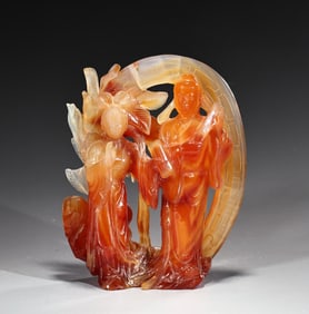Chinese Red Agate Carved Man And Woman Figurine