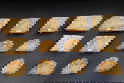 Group of Twelve Jade Inlaid Gilt Bronze Carved Character Pattern Waistband