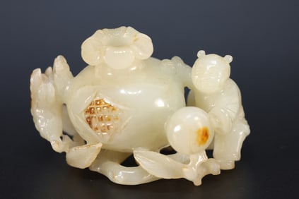 Jade Carved Peach and Pomegranate & Buddha Hand Fruit Shape Ornament