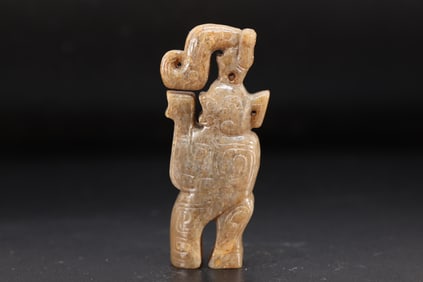 Jade Carved Beast Face Pattern Phoenix Shape Ornament