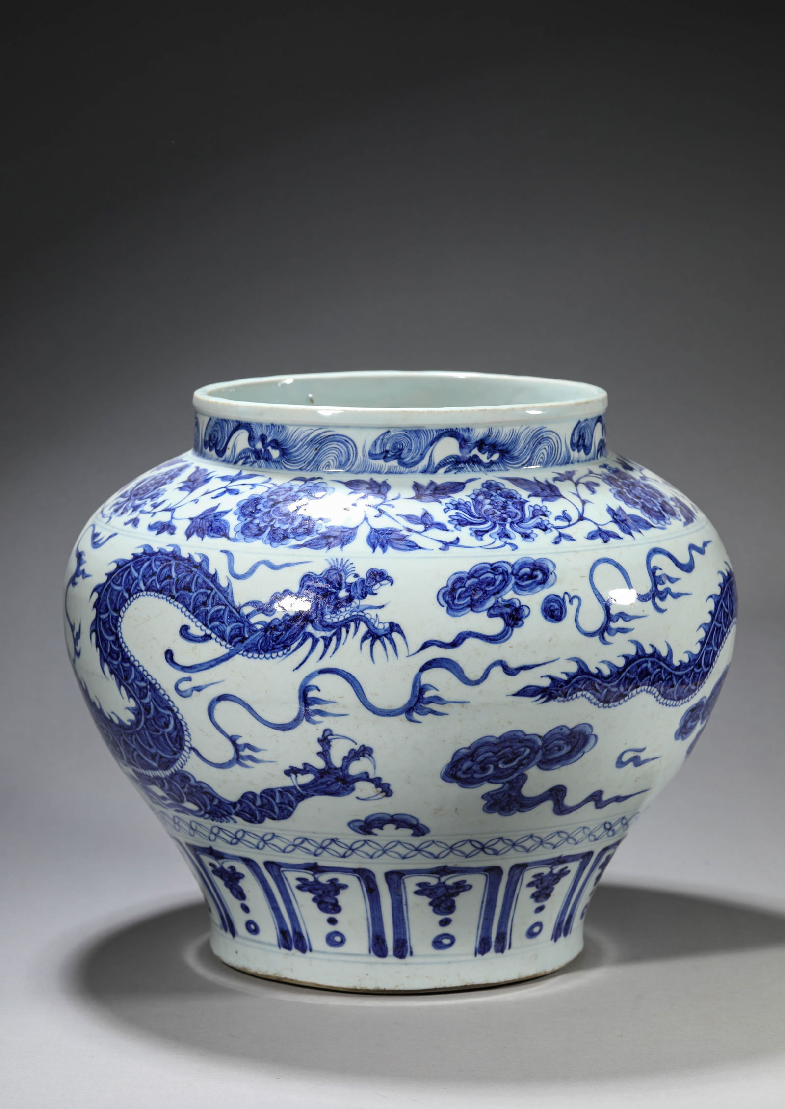 Blue and White Flower and Dragon Pattern Porcelain Pot (1 of 10)