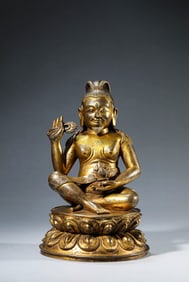 Tibetan Gilt Bronze Mahasiddha Figure