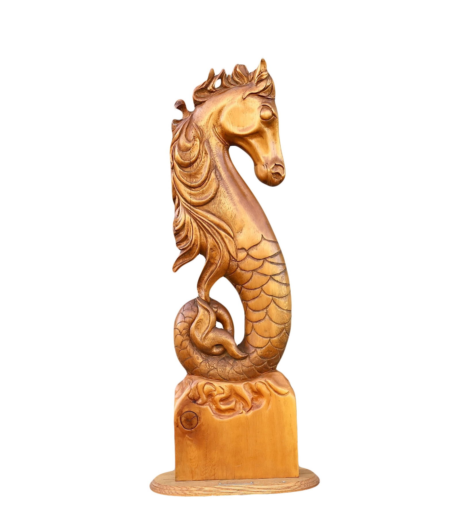 Hand Carved Horse Fish "Pacifica" Wood Sculpture By Fa Szymanski: Hand Carved Horse Fish "Pacifica" Wood Sculpture By Fa Szymanski (21 x 39 x 98 cm)